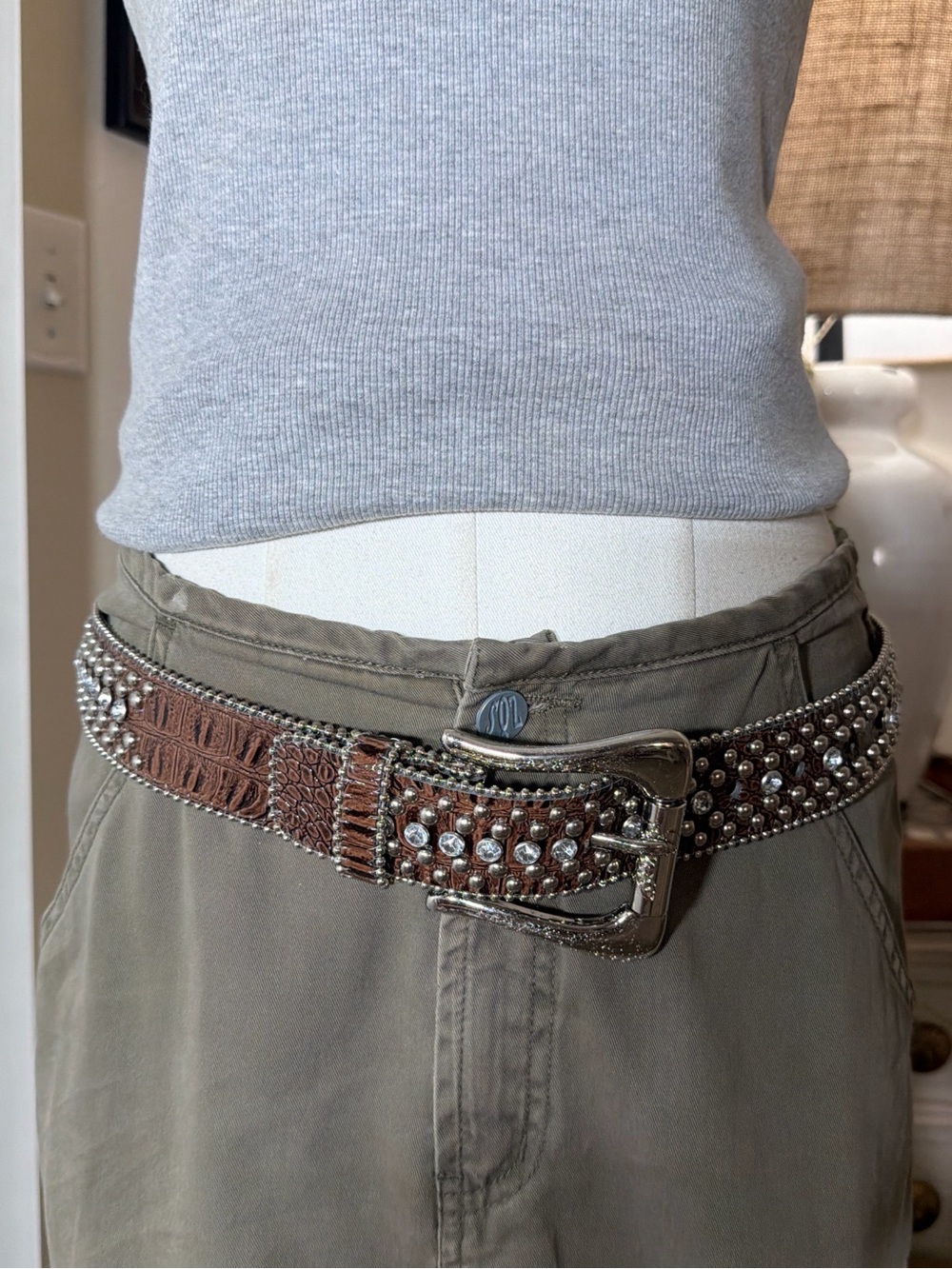 Guess Brown Studded Leather Women's Belt with Rhinestones